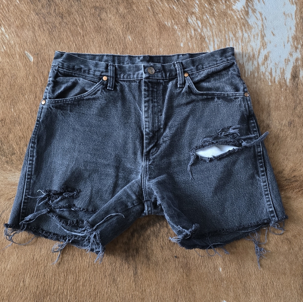 Wrangler Black Jean Shorts Distressed Style